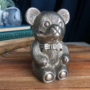 Vintage Silver Plated Teddy Bear Bank